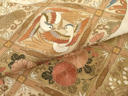 平和屋着物●豪華色留袖 総刺繍 双鳥花桐文 金糸 正絹 逸品 AABL0161cs