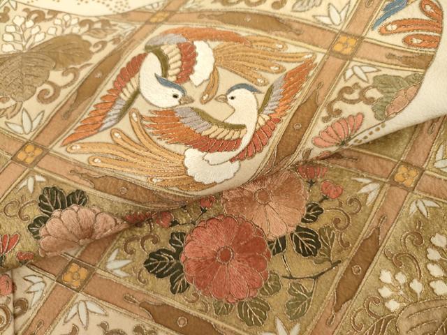 平和屋着物●豪華色留袖 総刺繍 双鳥花桐文 金糸 正絹 逸品 AABL0161cs