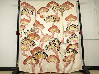 平和屋着物●豪華振袖 駒刺繍 枝松文 暈し染め 金彩 正絹 逸品 AABL0162cs