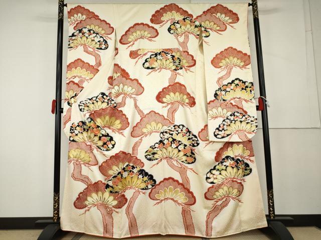 平和屋着物●豪華振袖 駒刺繍 枝松文 暈し染め 金彩 正絹 逸品 AABL0162cs