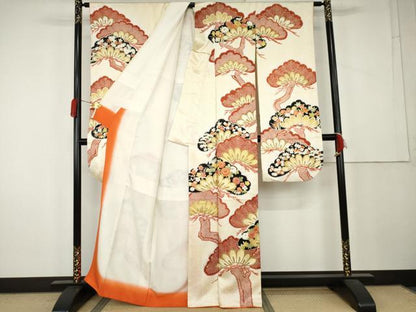 平和屋着物●豪華振袖 駒刺繍 枝松文 暈し染め 金彩 正絹 逸品 AABL0162cs
