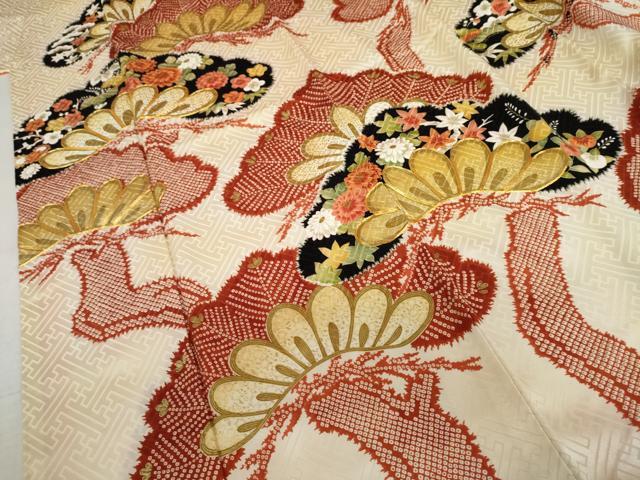 平和屋着物●豪華振袖 駒刺繍 枝松文 暈し染め 金彩 正絹 逸品 AABL0162cs