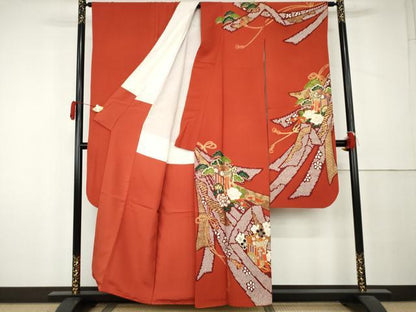 平和屋着物●豪華振袖 駒刺繍 御所車梅松文 金彩 正絹 逸品 AABL0163cs