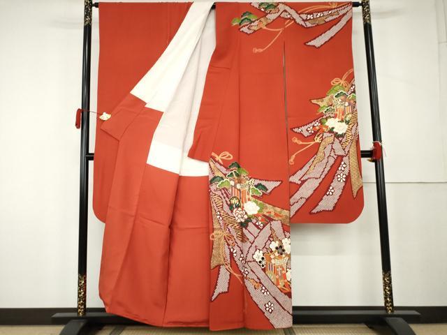 平和屋着物●豪華振袖 駒刺繍 御所車梅松文 金彩 正絹 逸品 AABL0163cs