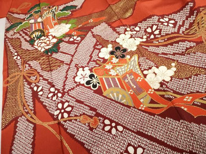 平和屋着物●豪華振袖 駒刺繍 御所車梅松文 金彩 正絹 逸品 AABL0163cs