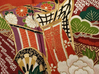 平和屋着物●豪華振袖 駒刺繍 御所車梅松文 金彩 正絹 逸品 AABL0163cs
