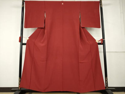 平和屋着物●上質な色無地　赤紅色　正絹　逸品　AABL0164cs