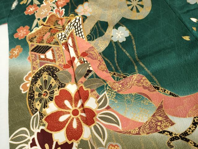 平和屋着物●豪華振袖 駒刺繍 御所車枝垂れ桜文 暈し染め 金彩 正絹 逸品 AABL0165cs