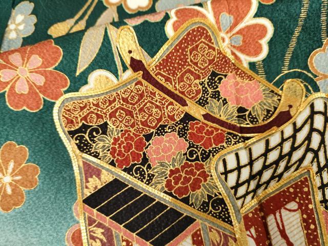 平和屋着物●豪華振袖 駒刺繍 御所車枝垂れ桜文 暈し染め 金彩 正絹 逸品 AABL0165cs