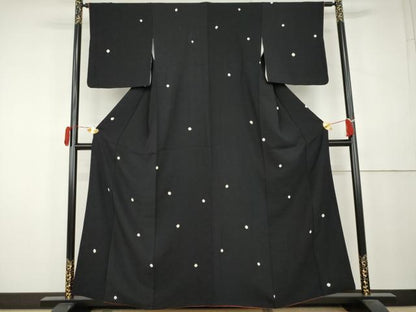 平和屋着物●上質な小紋　絞り　あられ　黒地　正絹　逸品　AABL0167cs