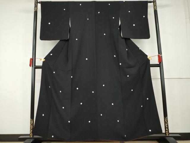 平和屋着物●上質な小紋　絞り　あられ　黒地　正絹　逸品　AABL0167cs