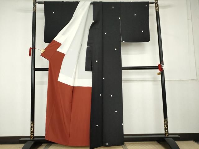 平和屋着物●上質な小紋　絞り　あられ　黒地　正絹　逸品　AABL0167cs