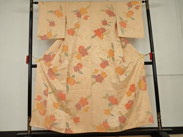 平和屋着物●上質な小紋　地紋起こし　草花文　正絹　逸品　AABL0168cs