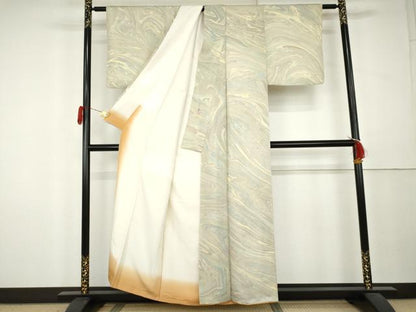 平和屋着物●上質な小紋　作家物　墨流し文様　正絹　逸品　AABL0169cs