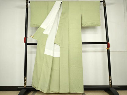 平和屋着物●上質な色無地　花唐草地紋　若葉色　正絹　逸品　未使用　AABL0175cs