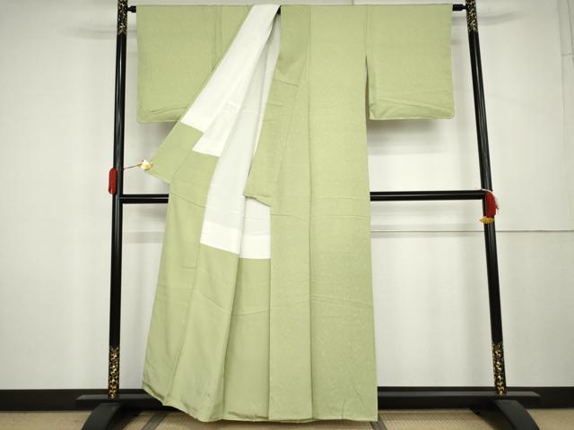 平和屋着物●上質な色無地　花唐草地紋　若葉色　正絹　逸品　未使用　AABL0175cs