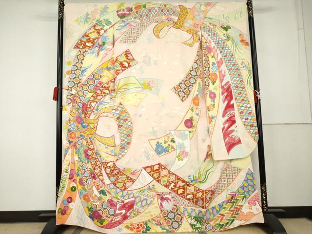 平和屋着物●希少　本加賀友禅作家　毎田仁郎　振袖　束ね熨斗鳳凰吉祥花文　正絹　逸品　AABL0179cs