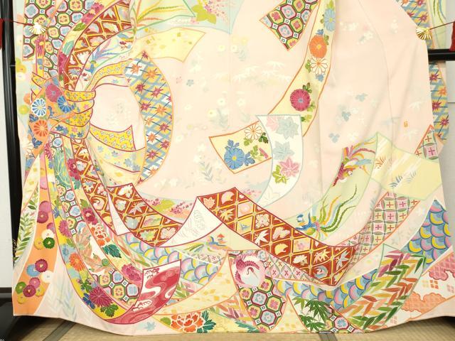 平和屋着物●希少　本加賀友禅作家　毎田仁郎　振袖　束ね熨斗鳳凰吉祥花文　正絹　逸品　AABL0179cs