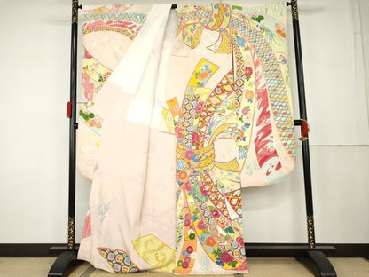 平和屋着物●希少　本加賀友禅作家　毎田仁郎　振袖　束ね熨斗鳳凰吉祥花文　正絹　逸品　AABL0179cs