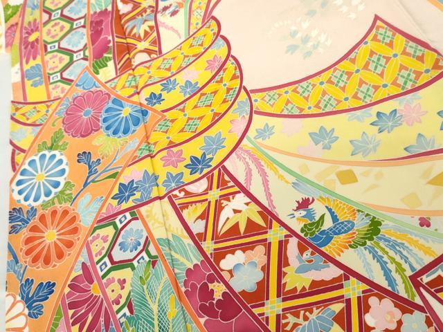 平和屋着物●希少　本加賀友禅作家　毎田仁郎　振袖　束ね熨斗鳳凰吉祥花文　正絹　逸品　AABL0179cs