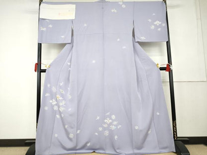 平和屋着物●訪問着　駒刺繍　松菱文　金彩　丹後ちりめん　反端付き　正絹　逸品　AABL0180cs