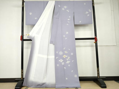 平和屋着物●訪問着　駒刺繍　松菱文　金彩　丹後ちりめん　反端付き　正絹　逸品　AABL0180cs