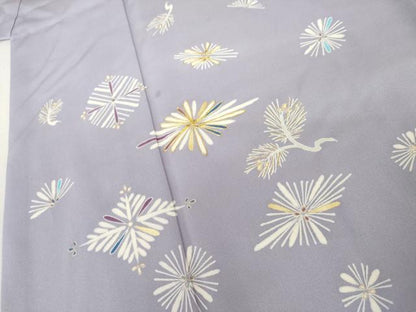平和屋着物●訪問着　駒刺繍　松菱文　金彩　丹後ちりめん　反端付き　正絹　逸品　AABL0180cs