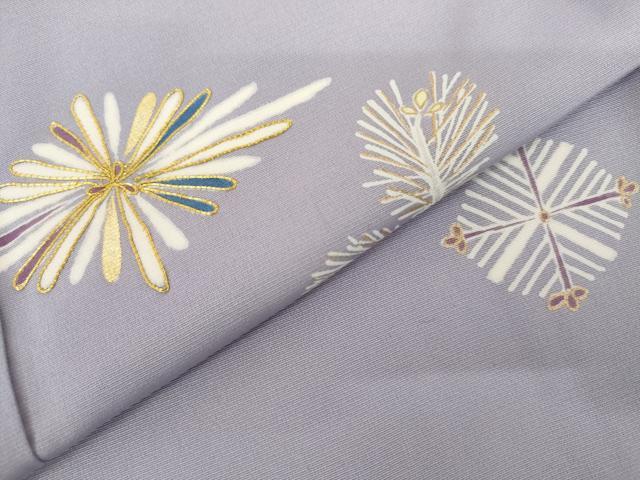 平和屋着物●訪問着　駒刺繍　松菱文　金彩　丹後ちりめん　反端付き　正絹　逸品　AABL0180cs