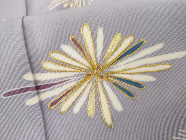 平和屋着物●訪問着　駒刺繍　松菱文　金彩　丹後ちりめん　反端付き　正絹　逸品　AABL0180cs