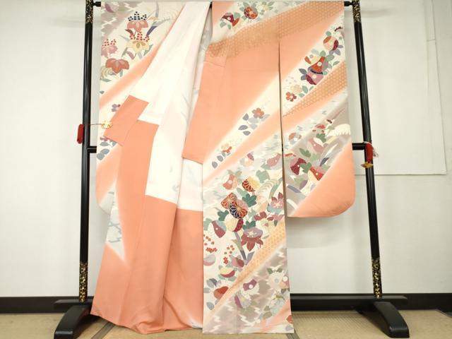 平和屋着物●創業460年・千總　振袖　駒刺繍　草花文　暈し染め　金彩　正絹　逸品　AABL0181cs