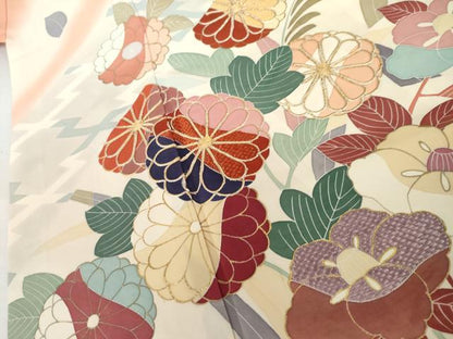 平和屋着物●創業460年・千總　振袖　駒刺繍　草花文　暈し染め　金彩　正絹　逸品　AABL0181cs