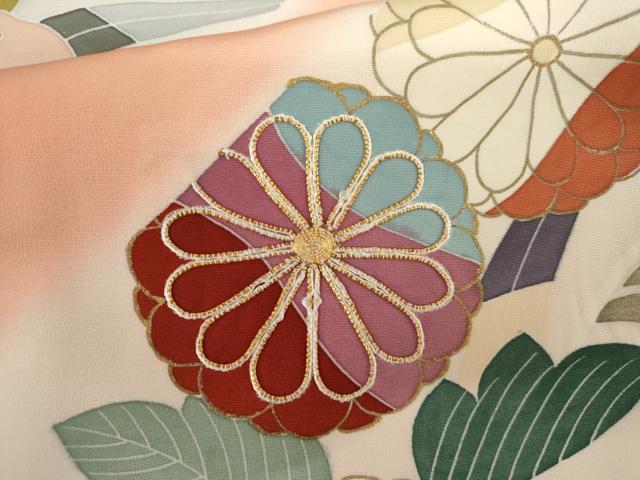 平和屋着物●創業460年・千總　振袖　駒刺繍　草花文　暈し染め　金彩　正絹　逸品　AABL0181cs