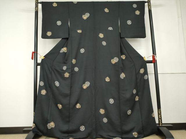 平和屋着物●上質な小紋　花丸文　黒地　金彩　正絹　逸品　AABL0183cs