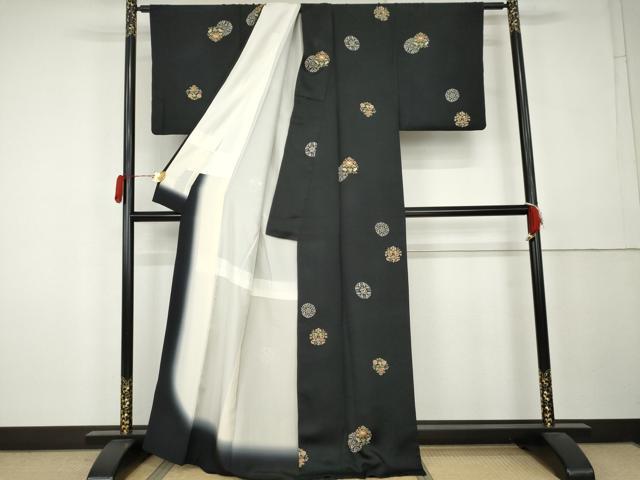 平和屋着物●上質な小紋　花丸文　黒地　金彩　正絹　逸品　AABL0183cs