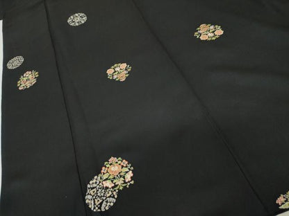 平和屋着物●上質な小紋　花丸文　黒地　金彩　正絹　逸品　AABL0183cs