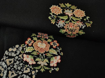 平和屋着物●上質な小紋　花丸文　黒地　金彩　正絹　逸品　AABL0183cs
