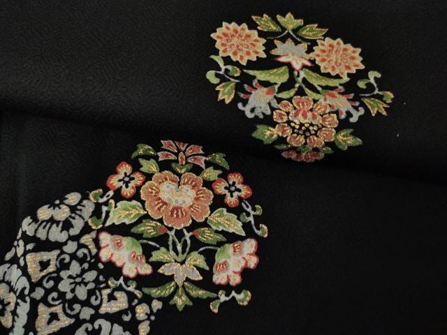平和屋着物●上質な小紋　花丸文　黒地　金彩　正絹　逸品　AABL0183cs