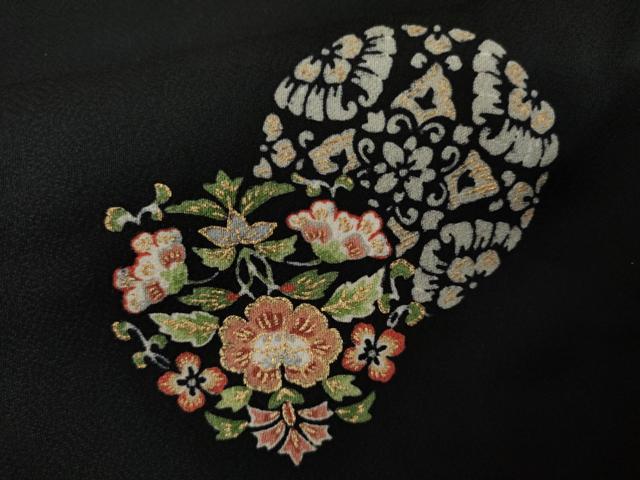 平和屋着物●上質な小紋　花丸文　黒地　金彩　正絹　逸品　AABL0183cs