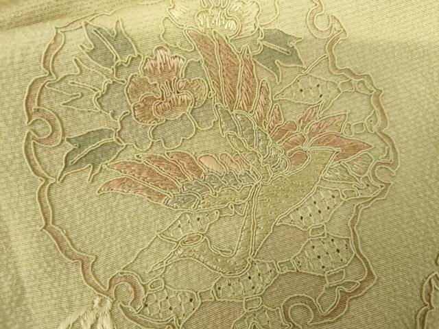 平和屋着物●中国三大刺繍　スワトウ刺繍　汕頭刺繍　総刺繍　色留袖　飛鶴雪輪花文　暈し染め　正絹　逸品　AABL0184cs