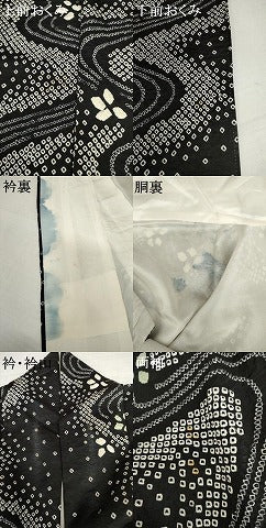 平和屋着物●上質な小紋　流水花文　黒地　正絹　逸品　AABL0186cs