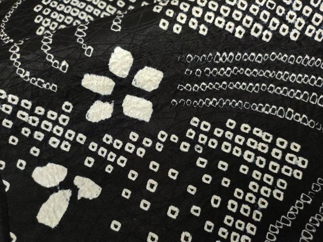 平和屋着物●上質な小紋　流水花文　黒地　正絹　逸品　AABL0186cs