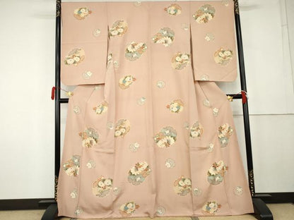 平和屋着物●上質な小紋　雪輪草花文　金彩　正絹　逸品　AABL0189cs