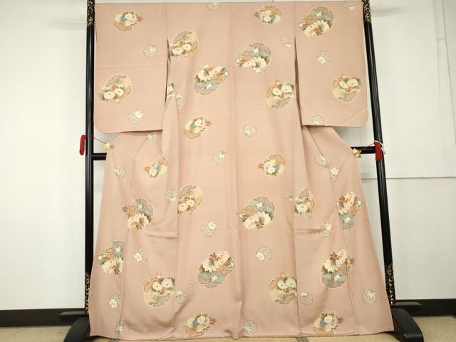 平和屋着物●上質な小紋　雪輪草花文　金彩　正絹　逸品　AABL0189cs