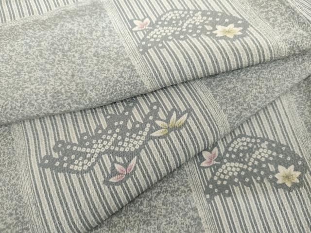 平和屋着物●上質な小紋　市松に楓　笹　正絹　逸品　AABL0192cs