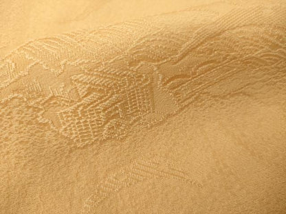 平和屋着物●上質な色無地　雪芝地紋　萱草色　正絹　逸品　AABL0197cs