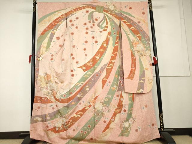 平和屋着物●豪華振袖　辻が花　束ね熨斗草花文　暈し染め　金彩　正絹　逸品　AABL0198cs