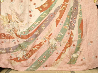 平和屋着物●豪華振袖　辻が花　束ね熨斗草花文　暈し染め　金彩　正絹　逸品　AABL0198cs
