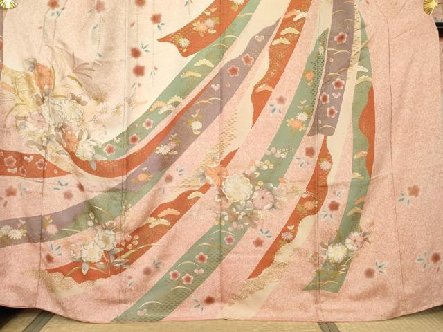 平和屋着物●豪華振袖　辻が花　束ね熨斗草花文　暈し染め　金彩　正絹　逸品　AABL0198cs