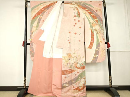 平和屋着物●豪華振袖　辻が花　束ね熨斗草花文　暈し染め　金彩　正絹　逸品　AABL0198cs