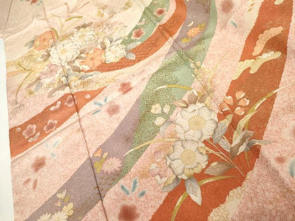 平和屋着物●豪華振袖　辻が花　束ね熨斗草花文　暈し染め　金彩　正絹　逸品　AABL0198cs